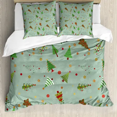 Produktbild von ABAKUHAUS Weihnachten Bettbezug, Feiertags-Baum-Muster, Milbensicher Allergiker geeignet mit Kissenbezügen, 155 cm x 220 cm - 80 x 80 cm, Mehrfarbig