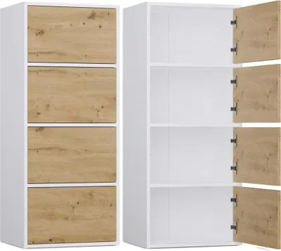 Produktbild von BDW, Kommode mit 4 Türen, ALMA, Tip-ON System, 50×119×40cm, Weiß / Eiche Artisan