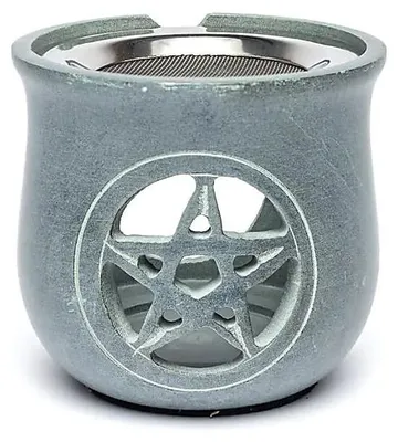 Image de Brûle-encens Pentacle Pierre Stéatite Gris Avec Tamis - 8,5x9 Cm