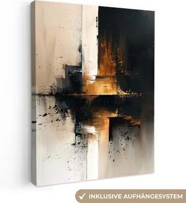 Produktbild von MuchoWow® - Leinwandbilder - Modern - Schwarz - Farbe - Gold, Wandbild, Wanddeko Bilder Wohnzimmer, 90x120 cm
