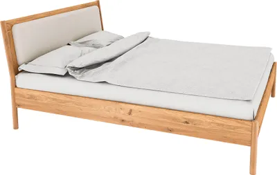 Produktbild von Bettgestell mit Polsterkopfteil 120x200 cm, Eiche massiv geölt, PORI-165