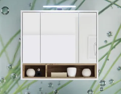 Produktbild von Badezimmerspiegelschrank >Milano< in Weiß-Wildeiche - 80x72x21 (BxHxT)
