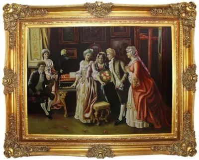 Produktbild von Casa Padrino Barock Ölgemälde Die Feier Mehrfarbig / Gold 160 x 10 x H. 130 cm - Handgemaltes Gemälde mit prunkvollem Rahmen im Barockstil - Barock Deko Accessoires