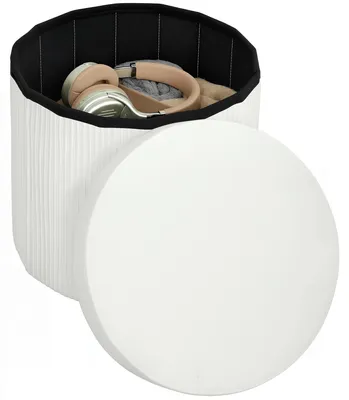 Produktbild von Aufbewahrungsbox - Faltbarer Sitzhocker - Stauraum 35 l - Gepolsterte Sitzfläche - 38x38x38 cm - Weiß