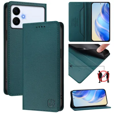 Image de Etui en cuir pour Samsung Galaxy S26 Edge, étui à rabat avec fentes pour cartes, portefeuille et support Vert foncé