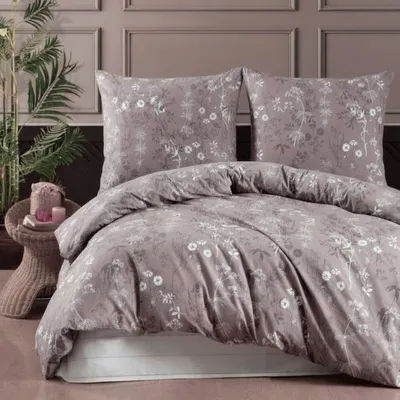 Produktbild von Bettwäsche 200x200 cm. 3-teilig Set 100% Baumwolle Bettbezug Braun Weiß Geblümt, Polina