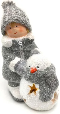 Produktbild von Winterkind Junge mit LED Schneemann 16cm Dekofigur Weihnachtsdeko