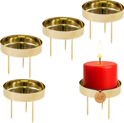 Produktbild von Kerzenteller 4er Set Metall Gold Ø 8,1 cm mit 3 Dornen