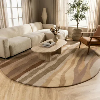 Produktbild von Volero - Wollteppich Rund - Liora Beige - Ø 230cm - Wohnzimmer, Schlafzimmer - Modern
