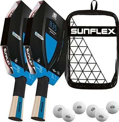 Produktbild von Sunflex B35 2 x Tischtennisschläger + Tischtennishülle Double + 2 x 3*** ITTF SX40+ Tischtennisbälle