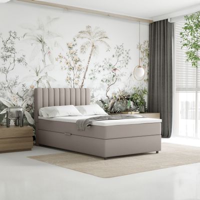 Boxspringbett 120x200 EVEREST, mit Topper, mit Bettkästen,  Einzelbett, Dunkelbeige, Panda Möbel