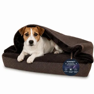 Immagine prodotto di Cuccia ortopedica per cani tipo tana, che allevia le articolazioni M 70 × 55 cm, marrone, Immagine generata dall'IA