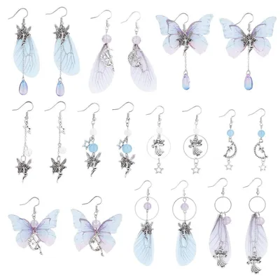 Immagine prodotto di Kit per creare orecchini a forma di farfalla, confezione da 10 paia, con ciondoli in organza a tema fatina e perline, ideale per principianti