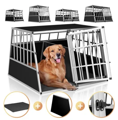 Produktbild von CADOCA® Hundetransportbox Aluminium Hundebox Kofferraum robust verschließbar trapezförmig XXL 97x90x70cm Reisebox Autobox Tiertransportbox