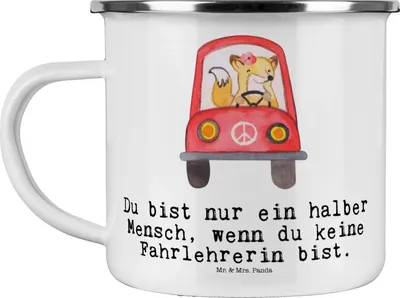 Produktbild von Mr. & Mrs. Panda Pott Fahrlehrerin Herz - Weiß - Geschenk, Witzig, Beruf, Haferl, Fahrschule, Spruch, Emaille Becher, Campingtasse, Lustig, Teetasse, Tasse