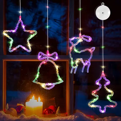 4er-Set LED-Kerstrahmenlichter, bunt, 8 Modi, Timer, batteriebetrieben