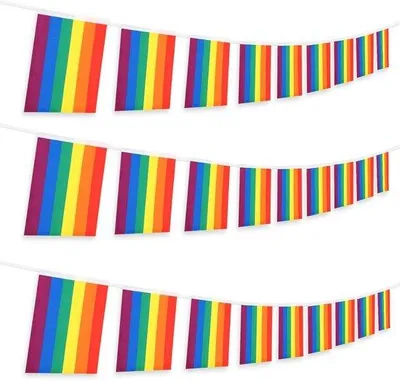 Produktbild von Famanu Banner Regenbogenflaggenkette - 38 Wimpel - 10 Meter Lang