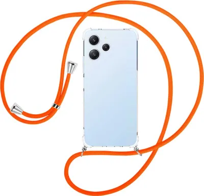 Produktbild von Handykette Backcover-Schutzhülle mit Band (Metall silberfarben) für Xiaomi Redmi 12 (6.79'') - neonorange