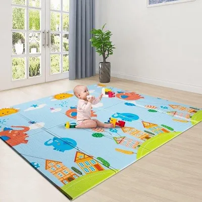 Productafbeelding van Opvouwbare speelmat voor baby's en kinderen - extra grote kruipmat voor binnen en buiten - dubbelzijdig te gebruiken en waterdicht - 195 x 175 cm