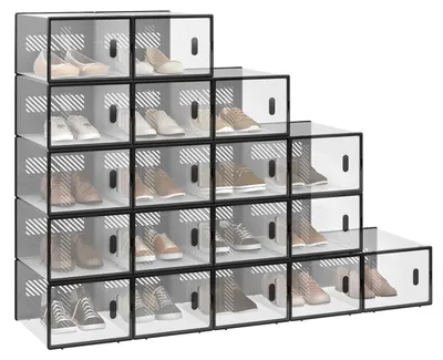 Productafbeelding van Schoenendoos - Schoenenopbergdoos set van 18 - 35 x 25 x 19 cm - Transparant - Stapelbaar