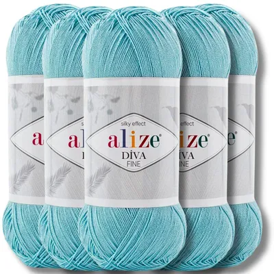 Immagine prodotto di Alize 5x 100g Diva Fine Wolle, tinta unita, adatta per uncinetto e maglia (verde menta - 376)