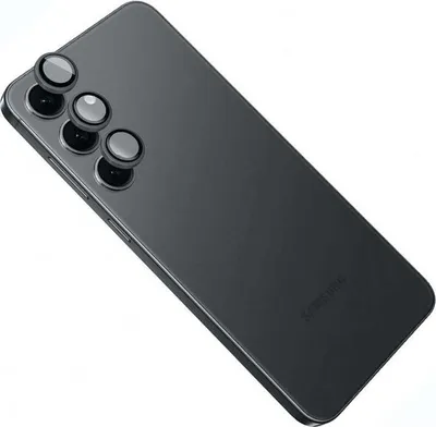 The back of a black smartphone with multiple camera lenses.
