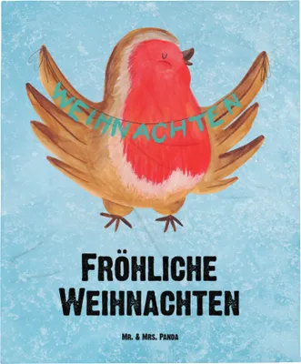 Produktbild von Mr. & Mrs. Panda Kuscheldecke Rotkehlchen Weihnachten - Eisblau - Geschenk, Mikrofaserdecke, Decke, Winterdecke, Weihnachtsmotiv, Vogel, Warme, Weihnachtsgruß, Winter
