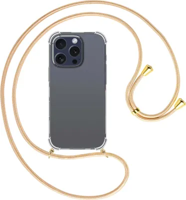 Produktbild von Handykette Backcover-Schutzhülle mit Band (Metall goldfarben) für iPhone 16 Pro - Goldkordel