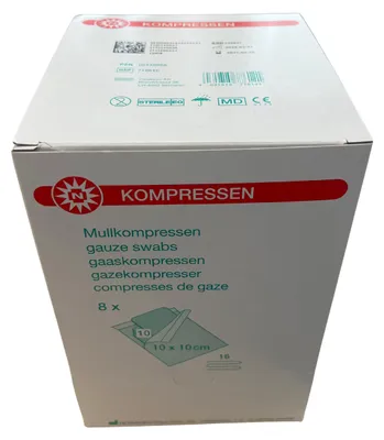 Produktbild von Mullkompressen 10 cm x 10 cm steril 16 fach