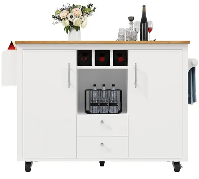 Immagine prodotto di Isola da cucina con mobiletto buffet e piano di lavoro pieghevole, dimensioni 138x73x92 cm, colore bianco