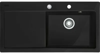 Produktbild von MYTHOS, MTK 611-100, 1000x510mm, Siebkorb als Druckknopfventil, mit verdecktem Überlauf, Tropfteil links, mit Ablaufgarnitur, 2 Batterielöcher, Einbau, Onyx