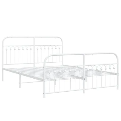 Image de Cadre de lit métal sans matelas et pied de lit blanc 150x200 cm