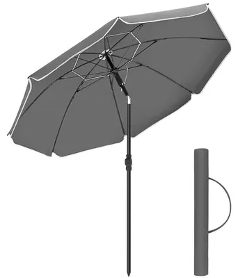 Produktbild von Strand Sonnenschirm 2 m - Gartenschirm - UPF 50+ UV-Schutz - Neigbar - Edelstahlstock - Fiberglasstreben - Tragetasche - Grau