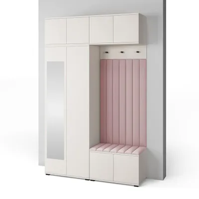 Produktbild von Garderoben-Set Napoli Version 11: Kleiderschrank mit Polsterpaneelen, Schuhschrank und Schrankaufsatz Flur und Eingangsbereich (Cashmere/Trinity 19)