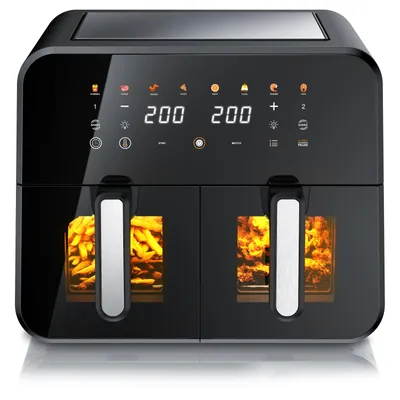 Produktbild von Arendo Heißluftfritteuse Doppelkammer XXL, Airfryer 2 Kammern, 11L, Dual Zone, 2600 W, mit Zubehör, Umluft Backofen, 80-200°C, fettarmes gesundes Kochen