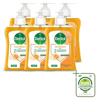 Productafbeelding van 6 x Dettol Nourish handzeep - Honing & Vanille - 250 ml - Grote verpakking - 6 stuks