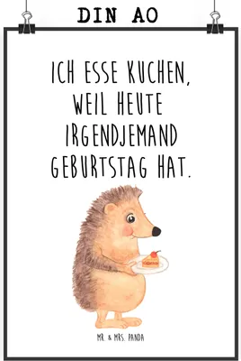 Produktbild von Mr. & Mrs. Panda Bild Igel Kuchenstück DIN A0 - Weiß - Geschenk, Kuchen Backen, Wanddekoration, Essen Spruch, drucke, Plakat, wanddeko, Wandbild, Torte, Lustige Sprüche
