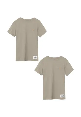 Produktbild von NAME IT Kurzarm T-Shirt 2er-Set Knopf-Detail Rundhalsausschnitt Größe: 98