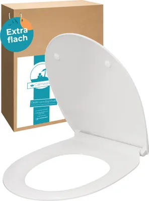 Produktbild von Calmwaters® Flacher WC-Sitz mit Absenkautomatik, Slim, antibakterieller Duroplast Toilettensitz, Edelstahl-Scharniere, Abnehmbar, extraflacher WC-Deckel, Standard O-Form, 26LP3163