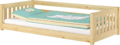 Produktbild von Niedriges Kinderbett Bodenbett 90x200 Kiefer massiv Zubehör wählbar V-60.28-09ohne Zubehör