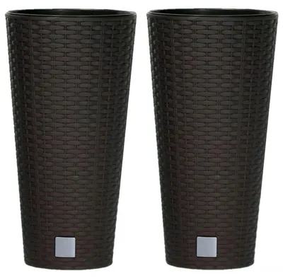 Produktbild von Powertec Garden XXL Pflanzsäule Rund inkl. Einsatz "Rattanoptik" - Dunkelbraun - 2er Set