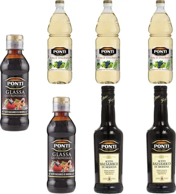 Produktbild von 3x Ponti Aceto di Vino Bianco / Weinessig weiss essig 1000ml+2x Ponti Aceto Balsamico di Modena IGP+2x Ponti Glassa Gastronomica Balsamicocreme 200ml