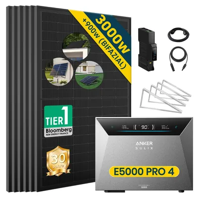 Produktbild von Balkonkraftwerk 3000W (6x500W) mit Anker Solix Solarbank 4 E5000 Pro, Mit Flachdach Halterung