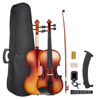 Produktbild von VEVOR Violine 4/4 355mm Größe Fiddle Set aus Massivholz für Anfänger Mattbraun gemustert, Glänzendes Braun-a, Kein Muster-b
