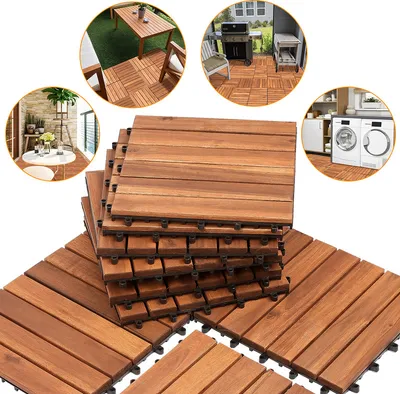 Immagine prodotto di Jiubiaz piastrelle di legno per terrazze acacia 5m² 30x30cm pavimentazione piastrelle per balconi drenaggio giardino piastrelle per terrazzi
