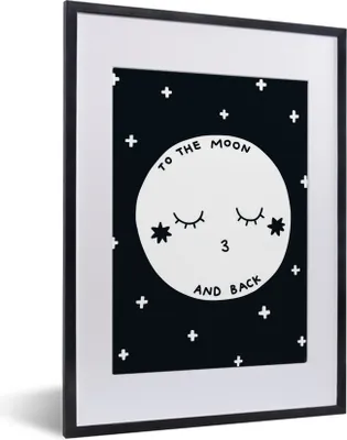 Produktbild von MuchoWow® MuchoWow® Gerahmtes Poster Zitat - Mond - Liebe - Kinder - Jungen - Mädchen - Baby - Kind 30x40 cm - Poster mit zchwarzem Bilderrahmen - Wandposter Schlafzimmer