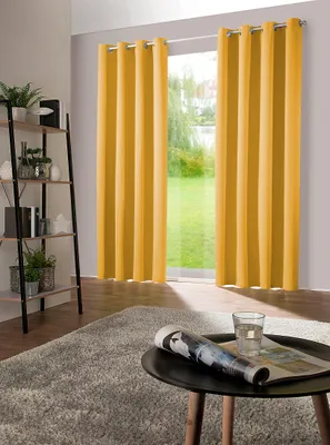 Produktbild von heimtexland ® 1 Paar Verdunklungsvorhänge Thermovorhang Verdunkelungsgardine Isolierend - Gesund Wohnen Ösenschal Typ139 Gelb HxB 245 x 135 cm