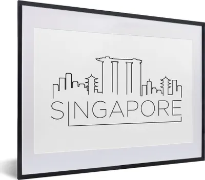 Produktbild von MuchoWow® MuchoWow® Gerahmtes Poster Skyline "Singapur" auf weißem Hintergrund 40x30 cm - Poster mit zchwarzem Bilderrahmen - Bilderrahmen - Poster im Rahmen
