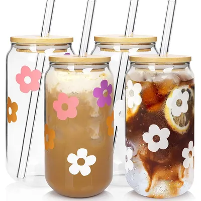 Produktbild von Bierdosenglas mit Deckel und Strohhalm, 450 ml, 2er Set, Glas, Weiß