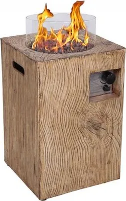 Produktbild von Xaralyn Außenkamin - Column 40W - Holzoptik - Gartenkamin - Gaskamin - Inklusive Abdeckung, roten Lavasteinen, Gasschlauch und Gasdruckregler